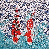 平松礼二　「桜と鯉と」　日本画（61.0×65.0cm）