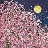 平松礼二　「桜と鯉と」　日本画（61.0×65.0cm）