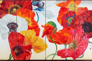 岩田壮平 「芥子圖屏風」 四曲一隻 屏風(169×87)