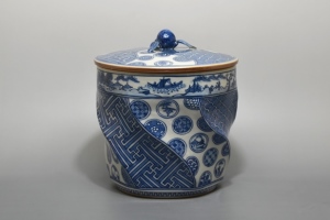 叶松谷 「捻祥瑞意古紋丸文水指」 陶器 15.5×15.5×H19㎝