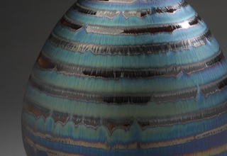 「Bottle with blue hare's fur and brown」陶磁器　H47.8xW28cm