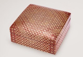 「赤絵金襴手白金襴手更紗小紋　陶筥」幅180×奥行180×高さ90mm
