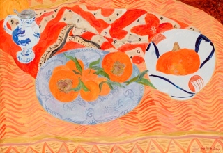 「柿とかぼちゃ」油彩 10号