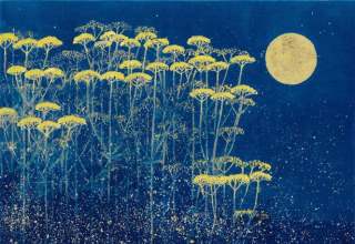 「月下の草花」フレスコグラフ26×33.5㎝　ギャラリー桜の木創立30周年記念制作版画　限定150部
