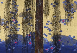 平松礼二　「ジャポニスム　モネの池柳図」　日本画65.2×32.7cm