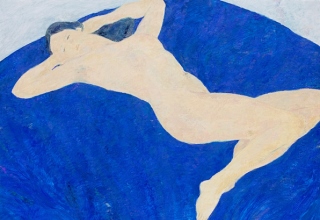 ボンコンパン「青い背景の裸婦」油彩40号