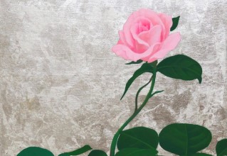 佐々木理恵子　「小さな庭-バラ-」　日本画  23.5×23.5cm