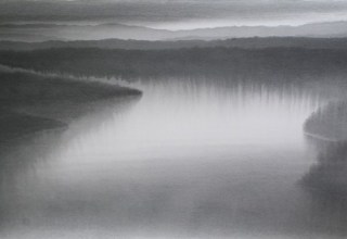 「夕べの祈り」墨・胡粉・雲肌麻紙 62.5×150cm