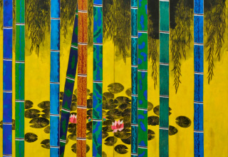 平松礼二「モネ水の庭　竹林図」四曲一隻　200×361cm