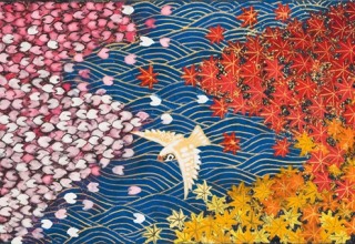 平松礼二「池の彩・彩」日本画 20×40cm