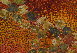 平松礼二「晩秋の色ジャポン」日本画 二曲一隻屏風　179×340㎝