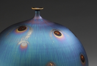 「Vase with Peacock glaze」陶磁器　H26xW24㎝