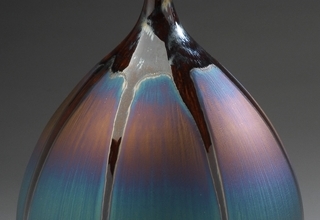 「Bottle with Blue and brown glaze」陶磁器  H41xW24cm