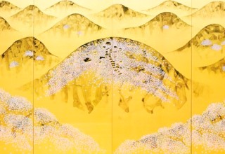 平松礼二「「吉野桜景」日本画 四曲一隻 2005年制作