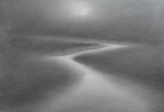 田中みぎわ「月のしずく」墨、胡粉/杉原紙 25.5×29.5cm
