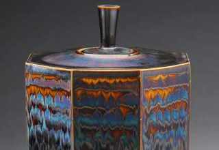 [Octagon jar with Blue waves glaze」H35×W24cm