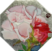 岩田壮平｢roses｣　岩絵具、プラチナ箔　11.2×11.2(八角形）　　売約済
