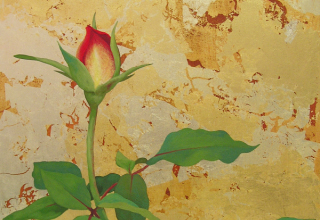 佐々木理恵子　「小さな庭-薔薇の蕾-」　日本画23.5×23.5